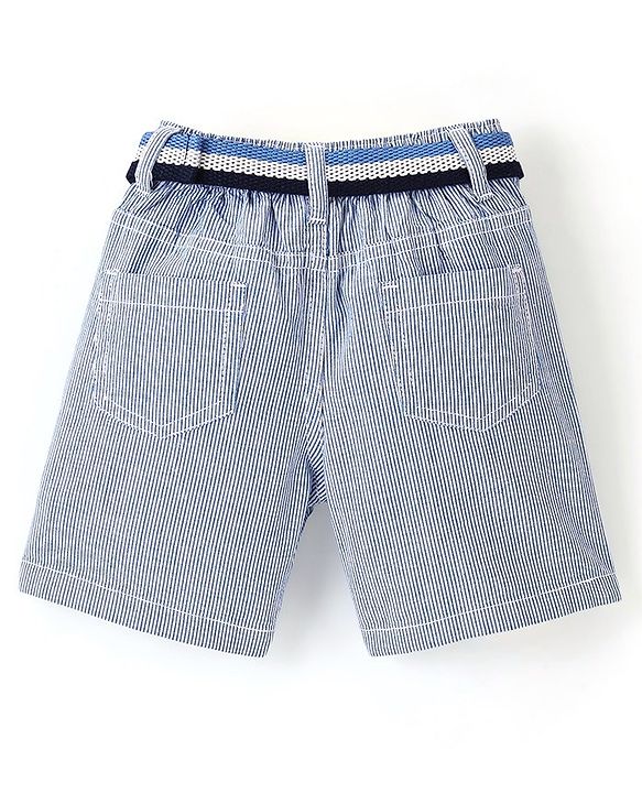 Babyhug 100% Cotton Above Knee Length Striped Bermuda - Blue