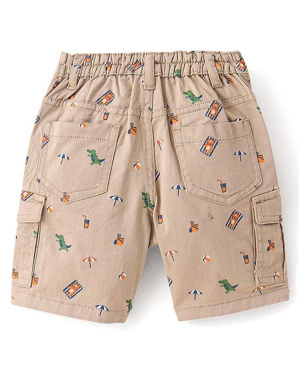 Babyhug Cotton Spandex Woven Above Knee Length Bermuda Beach Theme - Khaki