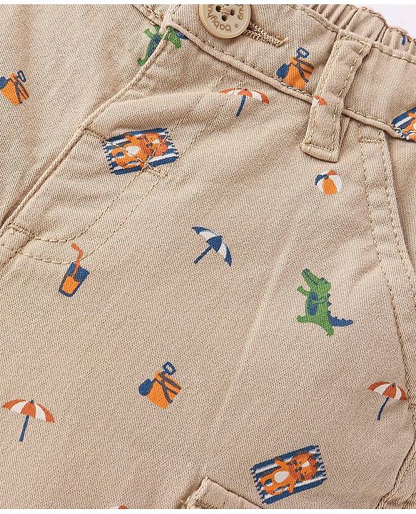 Babyhug Cotton Spandex Woven Above Knee Length Bermuda Beach Theme - Khaki