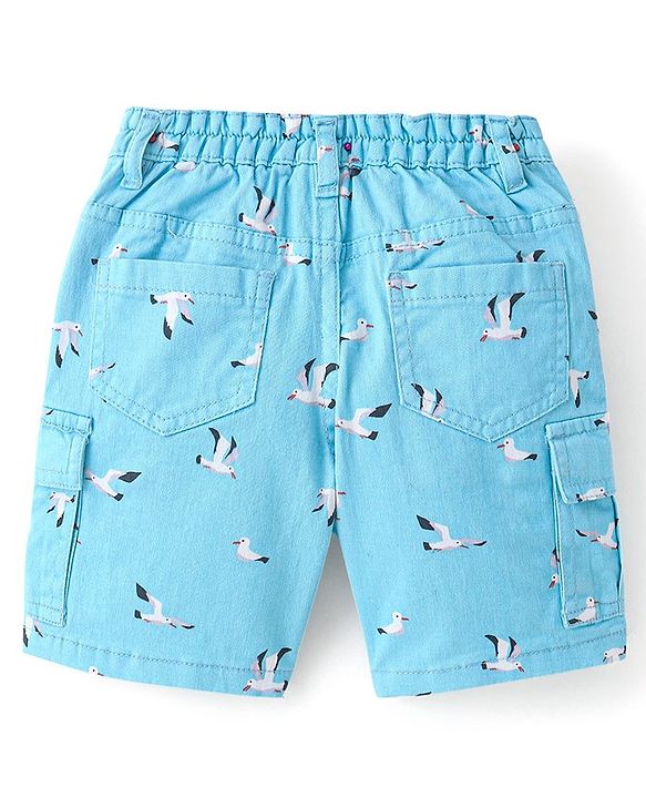 Babyhug Twill Woven Above Knee Length Bermuda Bird Print -Sky Blue