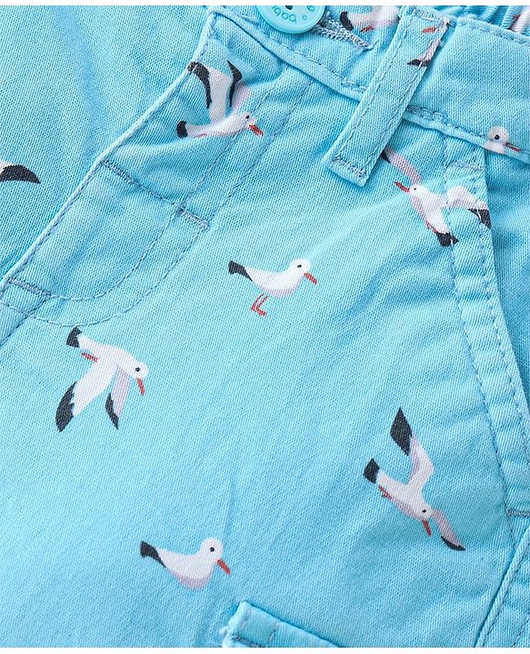 Babyhug Twill Woven Above Knee Length Bermuda Bird Print -Sky Blue
