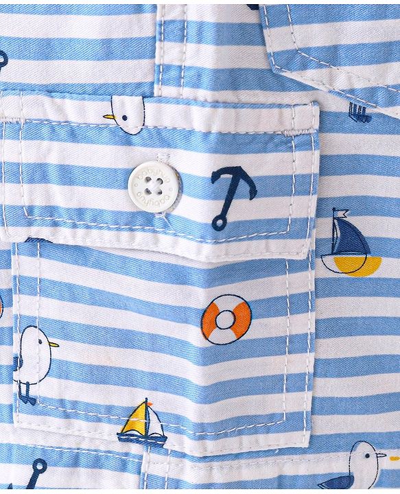Babyhug Cotton Spandex Above Knee Length Bermuda Ships & Anchor Print - White & Blue