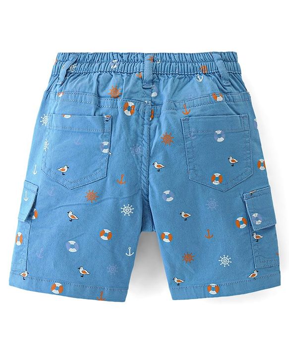 Babyhug Cotton Spandex Above Knee Length Bermuda Ships & Anchor Print - Blue
