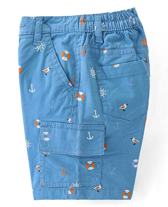 Babyhug Cotton Spandex Above Knee Length Bermuda Ships & Anchor Print - Blue