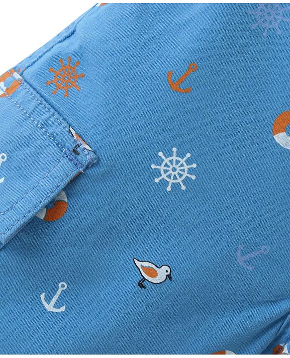 Babyhug Cotton Spandex Above Knee Length Bermuda Ships & Anchor Print - Blue