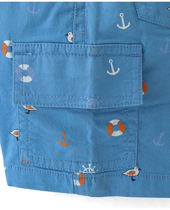 Babyhug Cotton Spandex Above Knee Length Bermuda Ships & Anchor Print - Blue