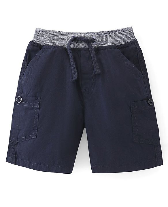 Babyhug Cotton Woven Solid Color Shorts - Navy Blue