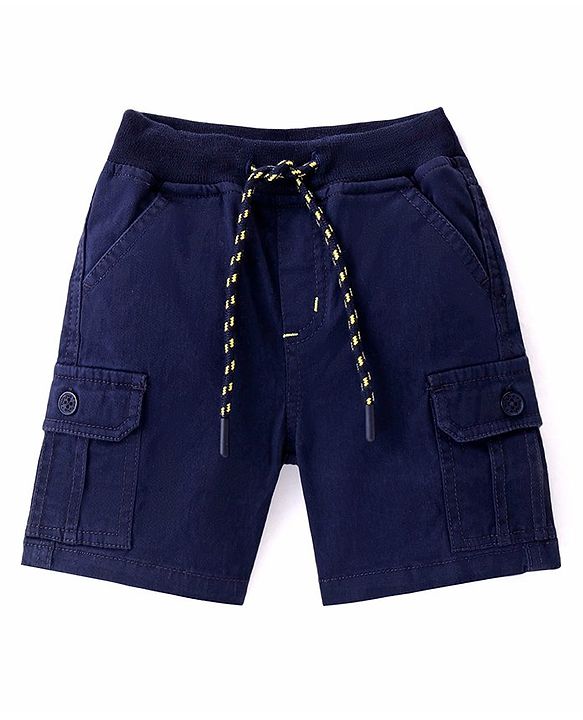 Babyhug  Cotton Spandex  Woven Solid Colour Shorts - Navy Blue