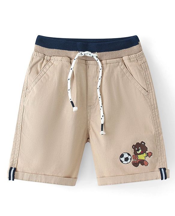Babyhug Cotton Spandex Bear Printed Shorts -  Beige