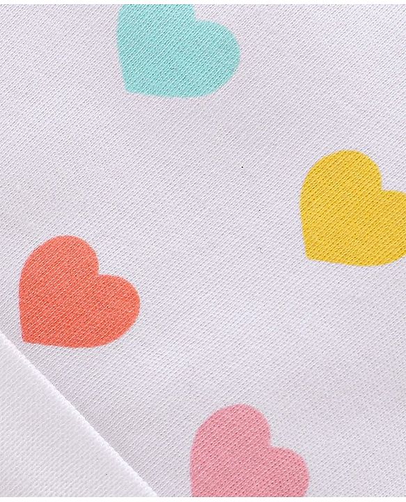 Babyhug 100% Cotton Cap Mittens And Booties Heart Printed - White