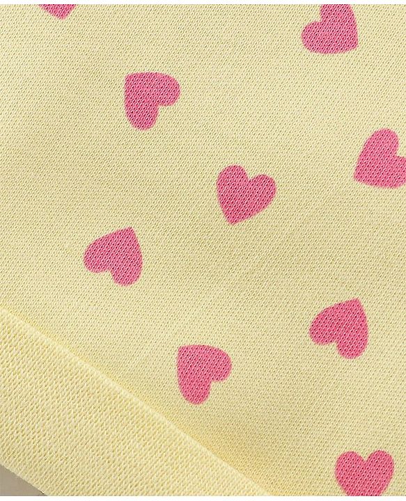 Babyhug 100% Cotton Cap Mittens And Booties Heart Printed - Yellow