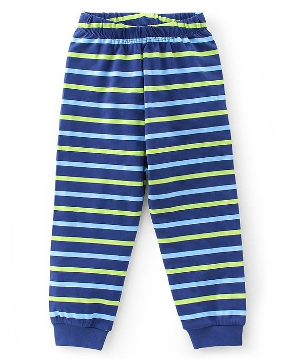 Babyhug Single Jersey Cotton Knit Half Sleeves Dino Print Night Suit - Navy Blue