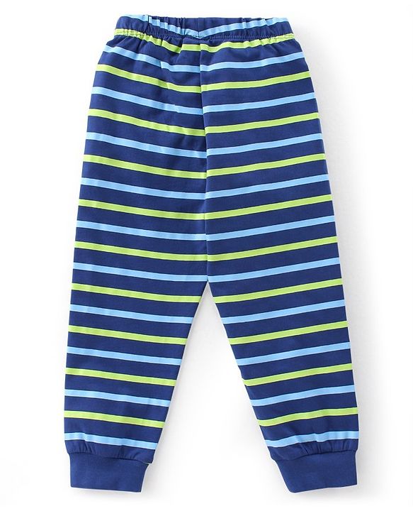 Babyhug Single Jersey Cotton Knit Half Sleeves Dino Print Night Suit - Navy Blue