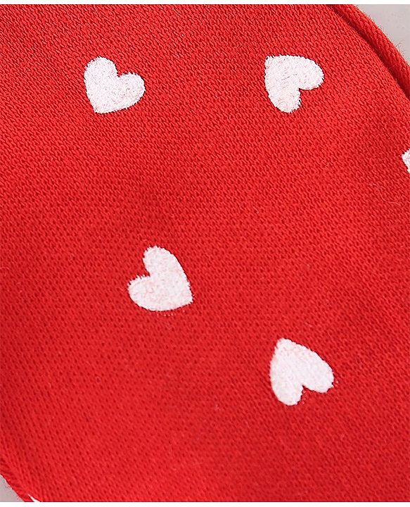 Babyhug 100% Cotton Knit Cap Mittens & Booties Set Heart Print- Red