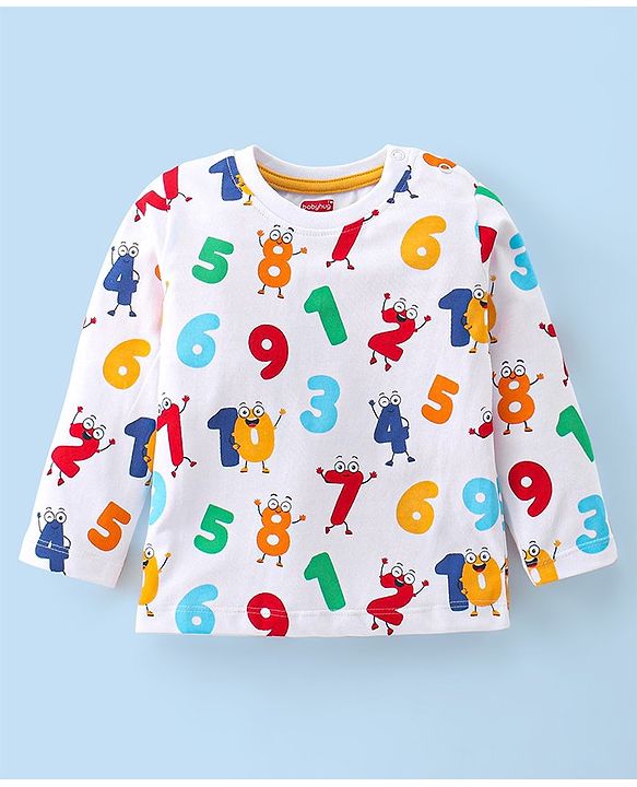 Babyhug Cotton Knit Full Sleeves Night Suit With Numbers Print - White