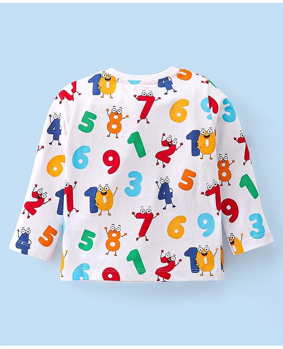 Babyhug Cotton Knit Full Sleeves Night Suit With Numbers Print - White