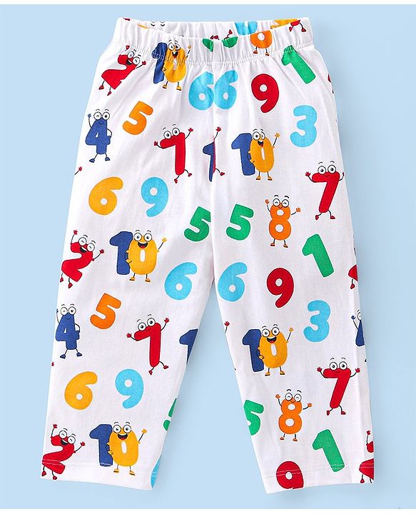 Babyhug Cotton Knit Full Sleeves Night Suit With Numbers Print - White