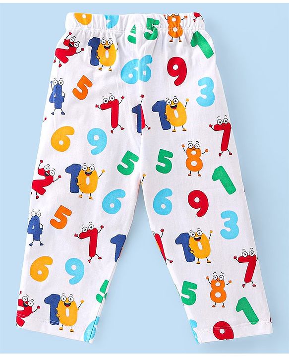 Babyhug Cotton Knit Full Sleeves Night Suit With Numbers Print - White
