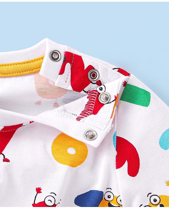Babyhug Cotton Knit Full Sleeves Night Suit With Numbers Print - White