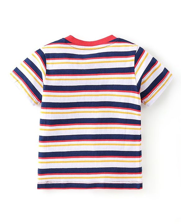 Babyhug 100% Cotton Knit Half Sleeves T-Shirts With Stripe & Beach Theme Graphics Pack of 3 - Multicolor