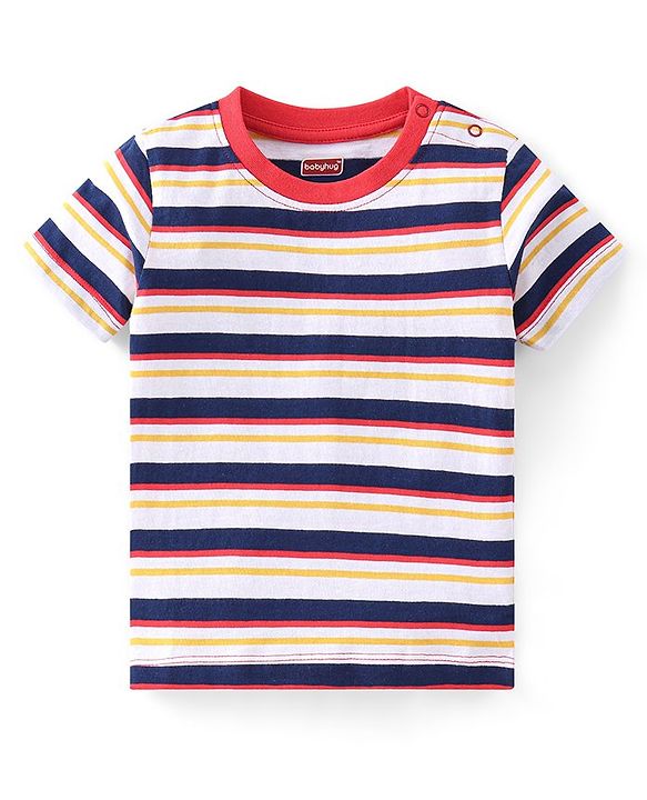 Babyhug 100% Cotton Knit Half Sleeves T-Shirts With Stripe & Beach Theme Graphics Pack of 3 - Multicolor