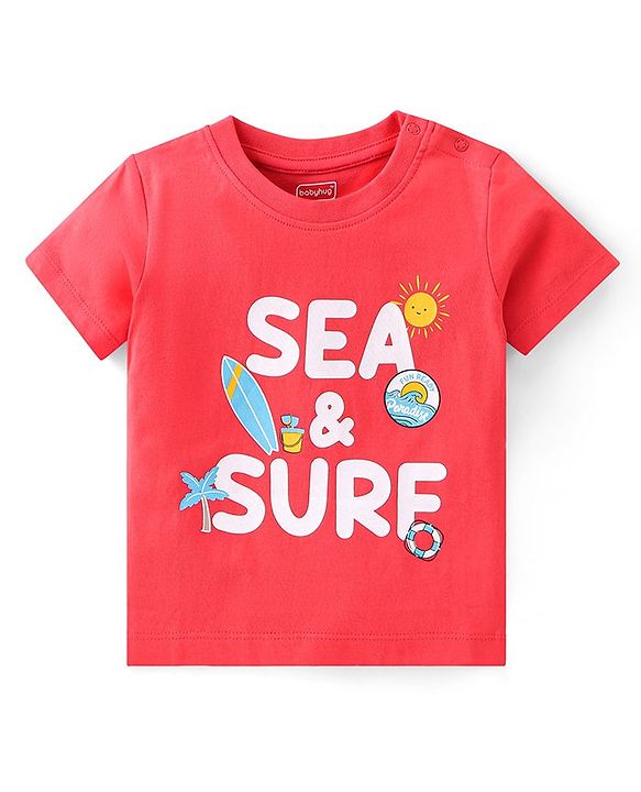 Babyhug 100% Cotton Knit Half Sleeves T-Shirts With Stripe & Beach Theme Graphics Pack of 3 - Multicolor