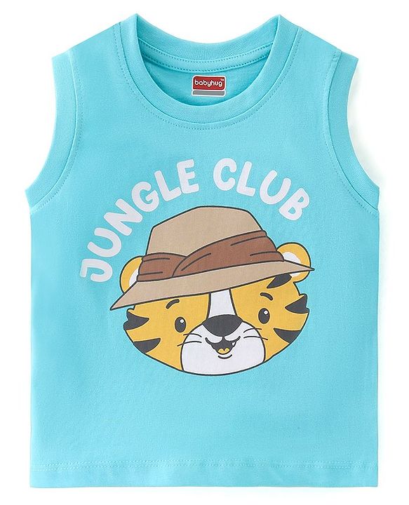 Babyhug 100% Cotton Knit Sleeveless T-Shirts with Text & Animal Graphics Pack of 3 - Multicolor
