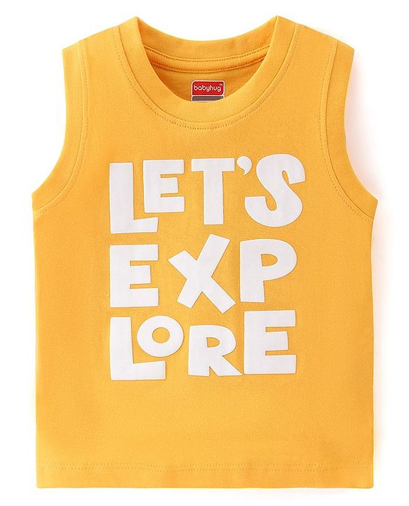 Babyhug 100% Cotton Knit Sleeveless T-Shirts with Text & Animal Graphics Pack of 3 - Multicolor