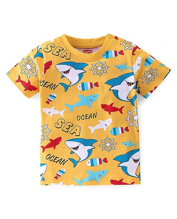 Babyhug Cotton Knit Half Sleeves T-Shirts Shark Graphic Print Pack of 3 - Red & Blue