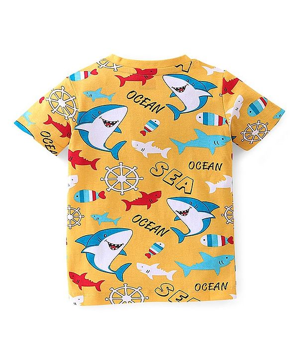 Babyhug Cotton Knit Half Sleeves T-Shirts Shark Graphic Print Pack of 3 - Red & Blue