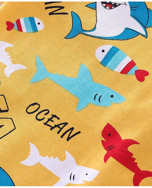 Babyhug Cotton Knit Half Sleeves T-Shirts Shark Graphic Print Pack of 3 - Red & Blue