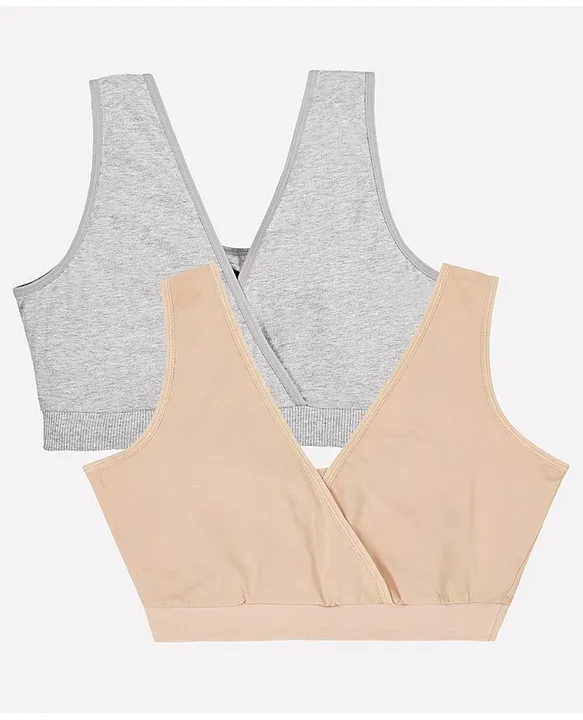 The Mom Store Pack Of 2 Sleeveless Solid Maternity Nursing Sleep Bra Beige  & Grey Online in India, Buy at Best Price from  - 15657606
