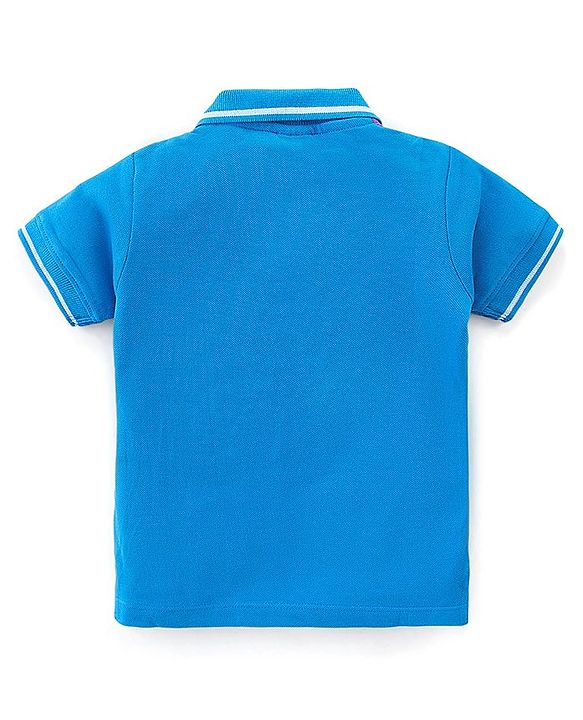 Babyhug Cotton Knit Half Sleeves Polo  T-Shirt with Text  Graphics- Blue