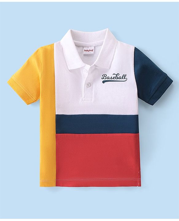 Babyhug Cotton Knit Half Sleeves Polo T-Shirt with Text Print - Multicolour