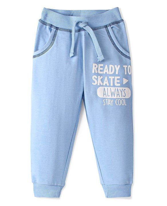 Babyhug Cotton Looper Knit Full Length Lounge Pant Text Print - Blue