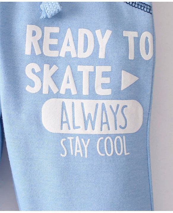 Babyhug Cotton Looper Knit Full Length Lounge Pant Text Print - Blue