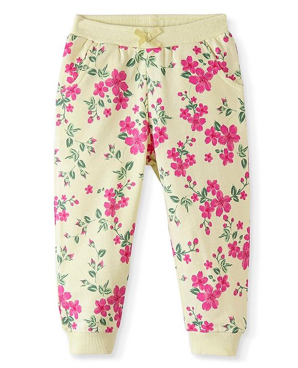 Babyhug Cotton Looper Knit Full Length Lounge  Pant Floral Print -  Yellow