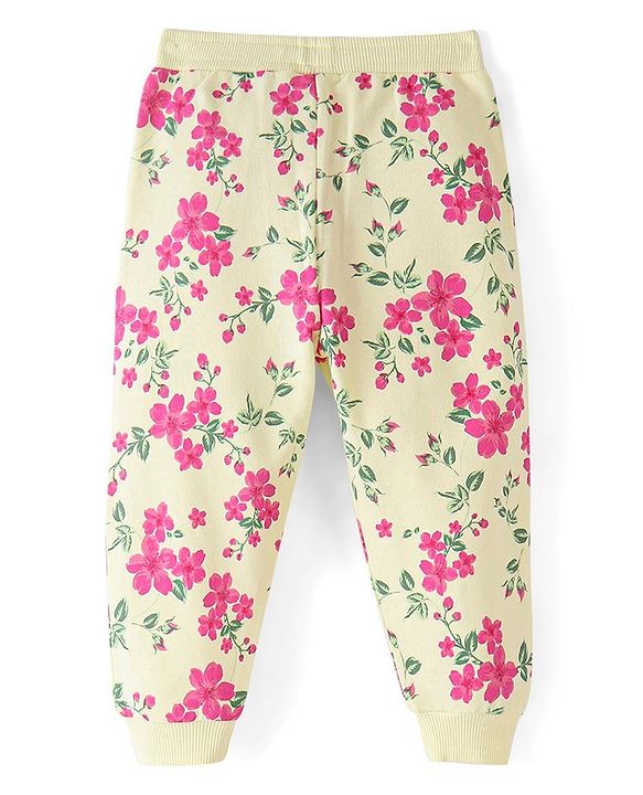 Babyhug Cotton Looper Knit Full Length Lounge  Pant Floral Print -  Yellow