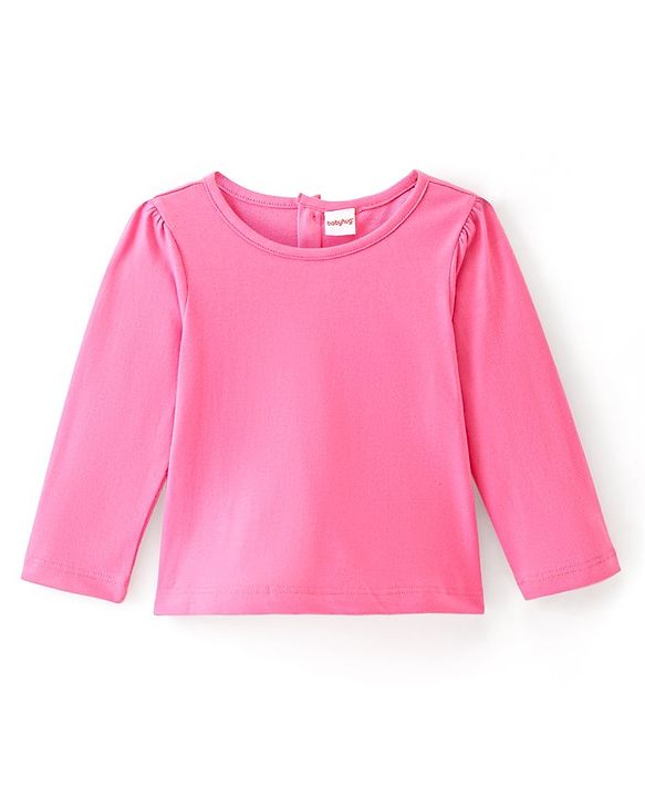 Babyhug Viscose Frock with Knit Full Sleeves Inner Tee with Floral Print & Applique - Pink & Navy Blue
