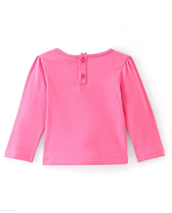Babyhug Viscose Frock with Knit Full Sleeves Inner Tee with Floral Print & Applique - Pink & Navy Blue