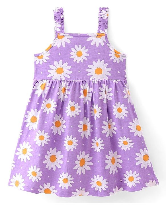 Babyhug Cotton Jersey Knit Half Sleeves Frock Floral Print Pack Of 2 - Yellow & Blue