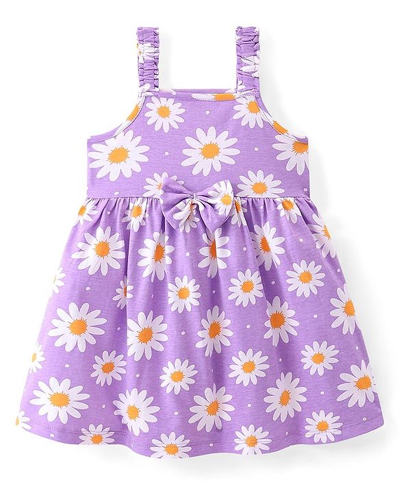 Babyhug Cotton Jersey Knit Half Sleeves Frock Floral Print Pack Of 2 - Yellow & Blue