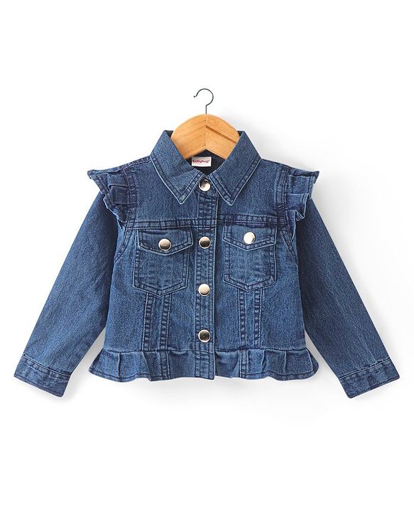 Babyhug Woven Sleeveless Frock with Denim Jacket Heart Print - Multicolour