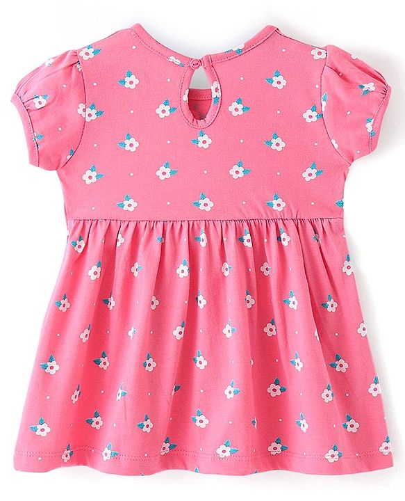 Babyhug 100% Cotton Jersey Knit Half Sleeves Frock With Floral Print Pack Of 2 - Multicolor