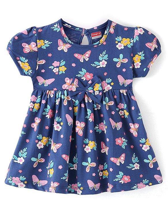 Babyhug 100% Cotton Jersey Knit Half Sleeves Frock With Floral Print Pack Of 2 - Multicolor