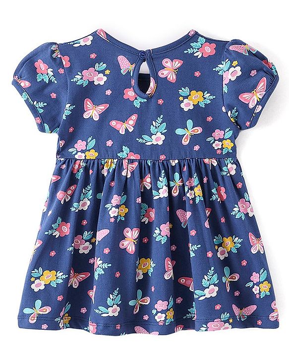 Babyhug 100% Cotton Jersey Knit Half Sleeves Frock With Floral Print Pack Of 2 - Multicolor