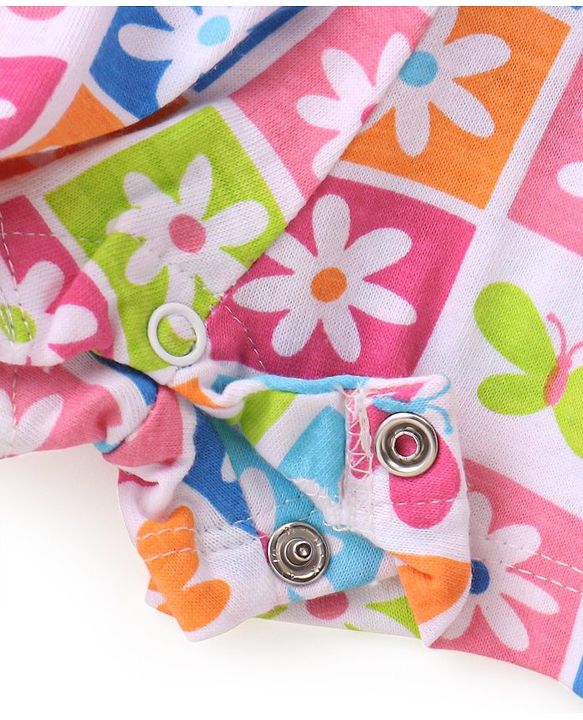 Babyhug Cotton Knit Sleeveless Floral Printed Jumpsuit - Multicolour