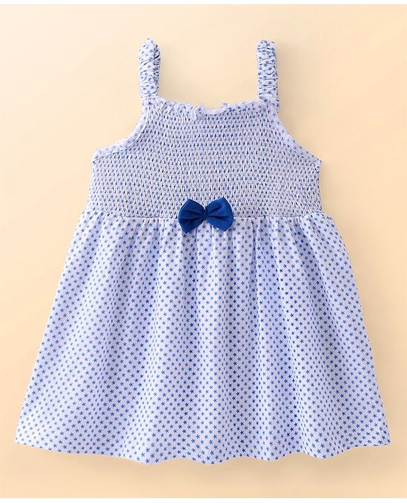 Babyhug Cotton Jersey Shoulder Strap Frock With Bow Floral Print - White