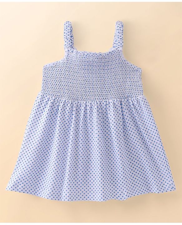 Babyhug Cotton Jersey Shoulder Strap Frock With Bow Floral Print - White