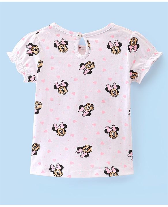 Babyhug 100% Cotton Knit Dungaree Style Frock With Inner Sleeves Inner T-Shirt Mickey Mouse Print & Embroidery -Pink & White